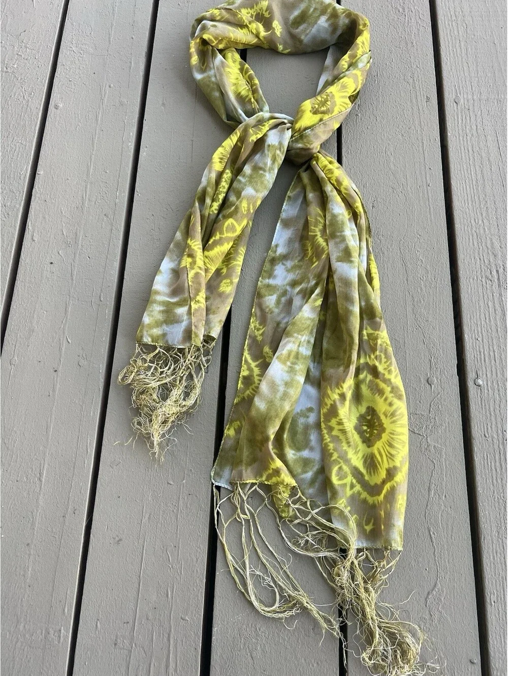 earthy olive green, cream lime yellow tone tassel Scarf 19”X70”
